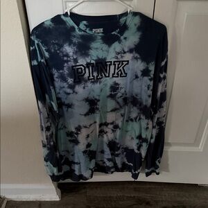 PINK Victoria's Secret Tie-Dye Long Sleeve Top - Navy and White